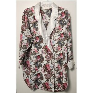 Victoria's Secret Vtg Gold Label Double Breasted Nightshirt Pink White Paisley S